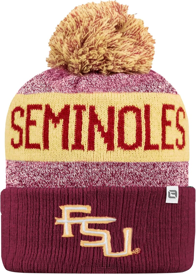 LogoFit NCAA Team Color-Embroidered Logo -Cuffed Knit Skully Beanie Pom Hat-OSFM - Image 2